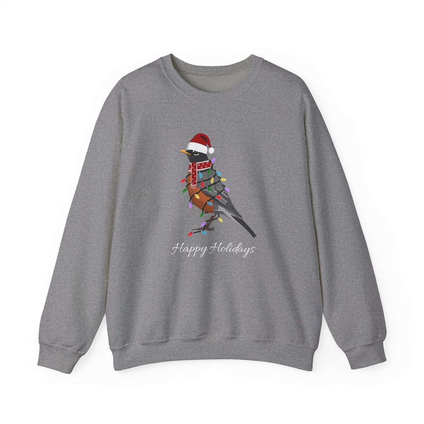 Robin with Fairy Lights as Santa Happy Holidays Birdwatcher Christmas Bird Sweatshirt