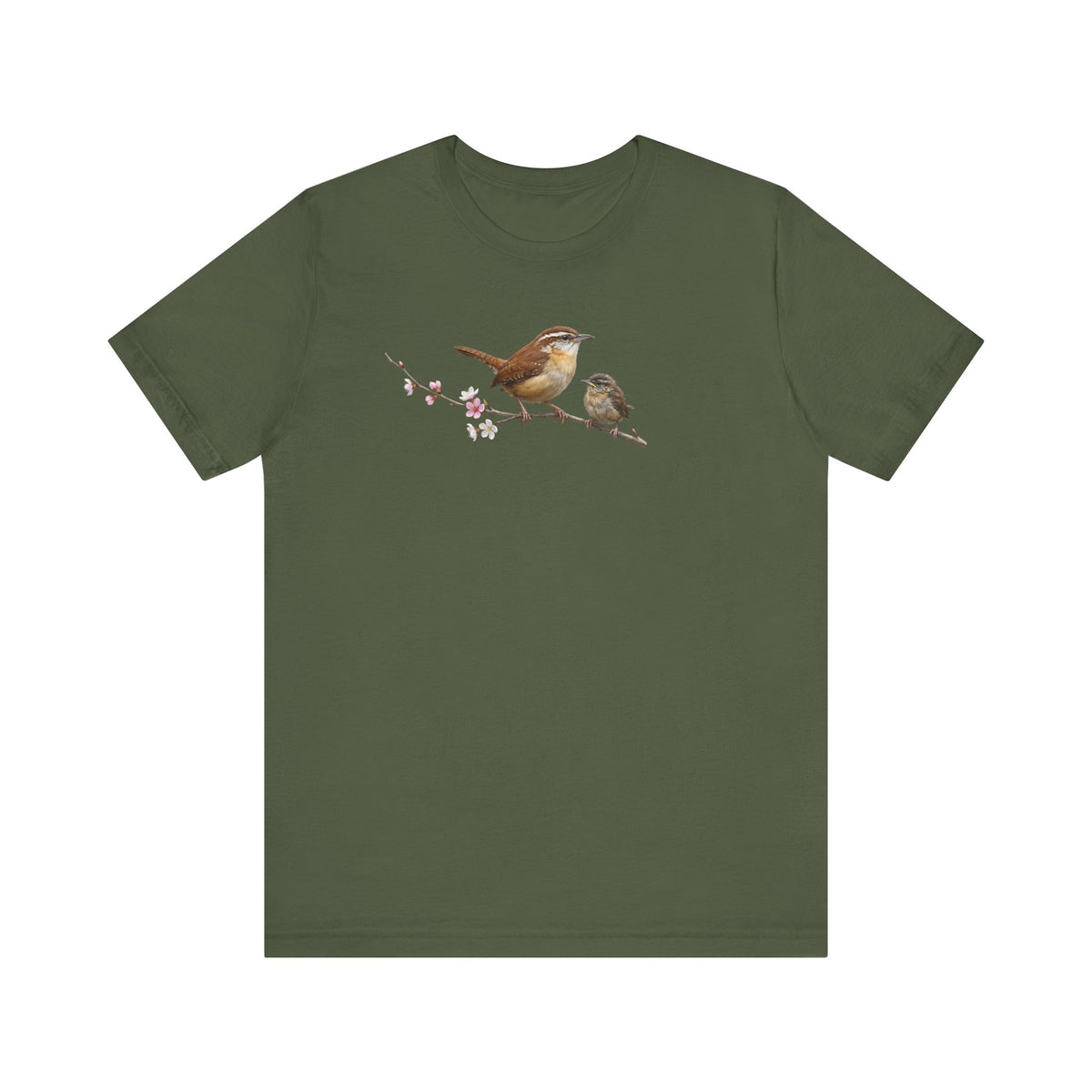 Zaunkönig & Jungvogel T-Shirt | Frühlingsblüten Vogelmotiv für Vogelbeobachter