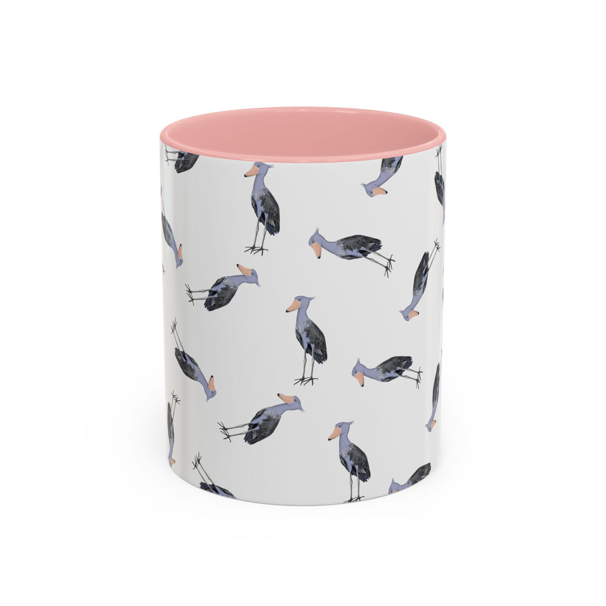 Schuhschnabel Tasse mit Streumuster | Vogelmotiv Kaffeebecher für Vogelbeobachter & Naturfreunde on Accent Coffee Mug background