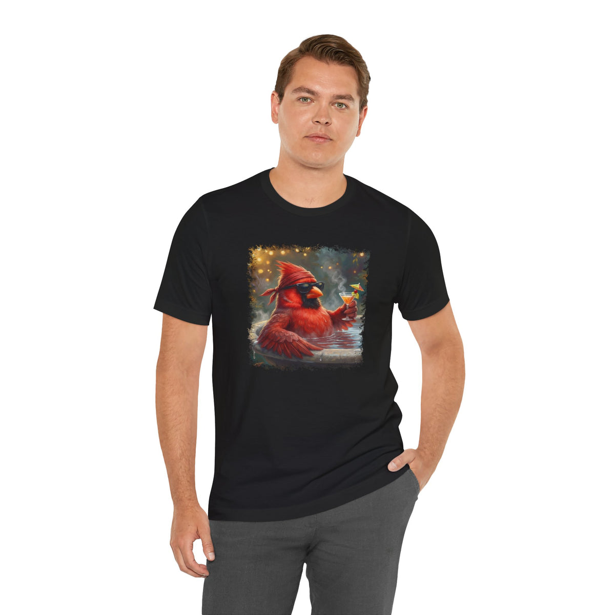 Cardinal Chilling in the Birdbath – Premium Unisex Bird Lovers T-Shirt