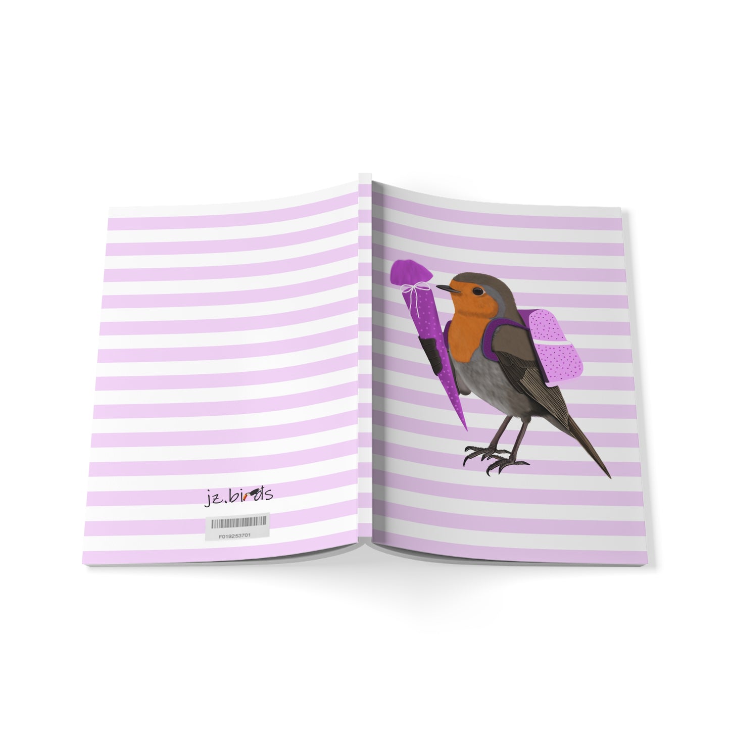 Rotkehlchen Notizbuch Geschenk zur Einschulung A5 Softcover 150 Seiten Liniert Rosa