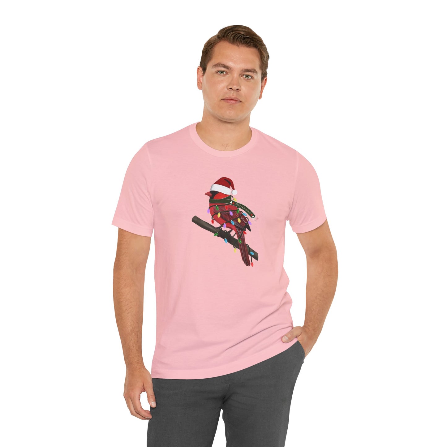 Cardinal with Fairy Lights Christmas Bird T-Shirt