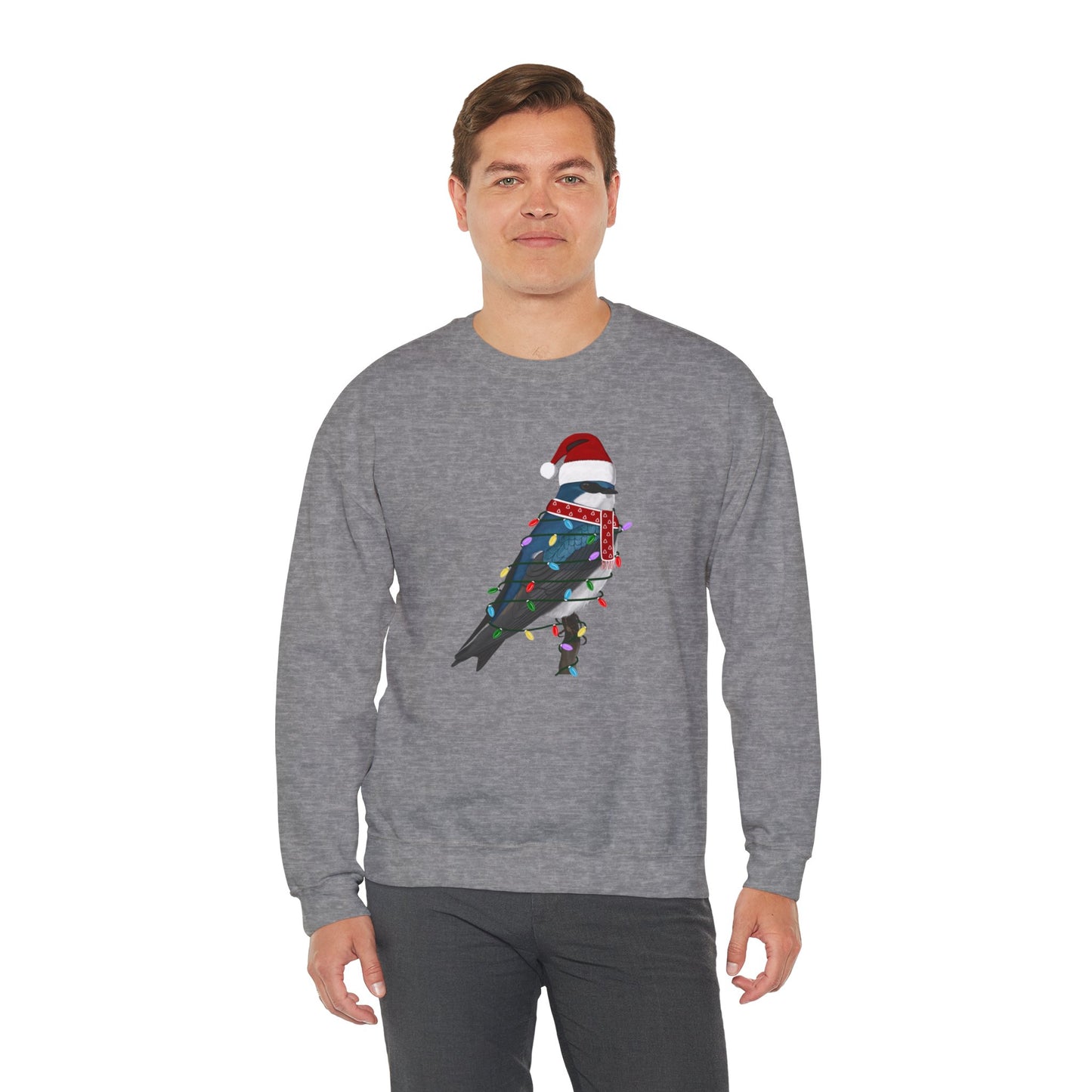 Tree Swallow with Fairy Lights Santa Claus Christmas Bird Sweatshirt