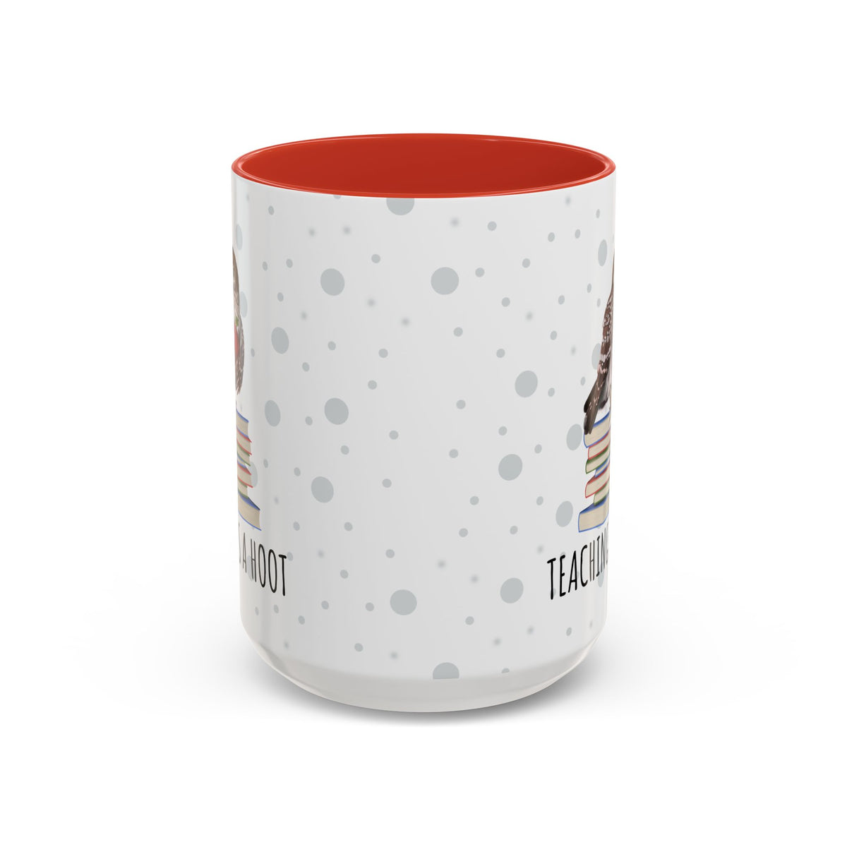 Cute Owl on Books Teacher Mug – Teaching is a Hoot – Two-Tone Classroom Coffee Cup