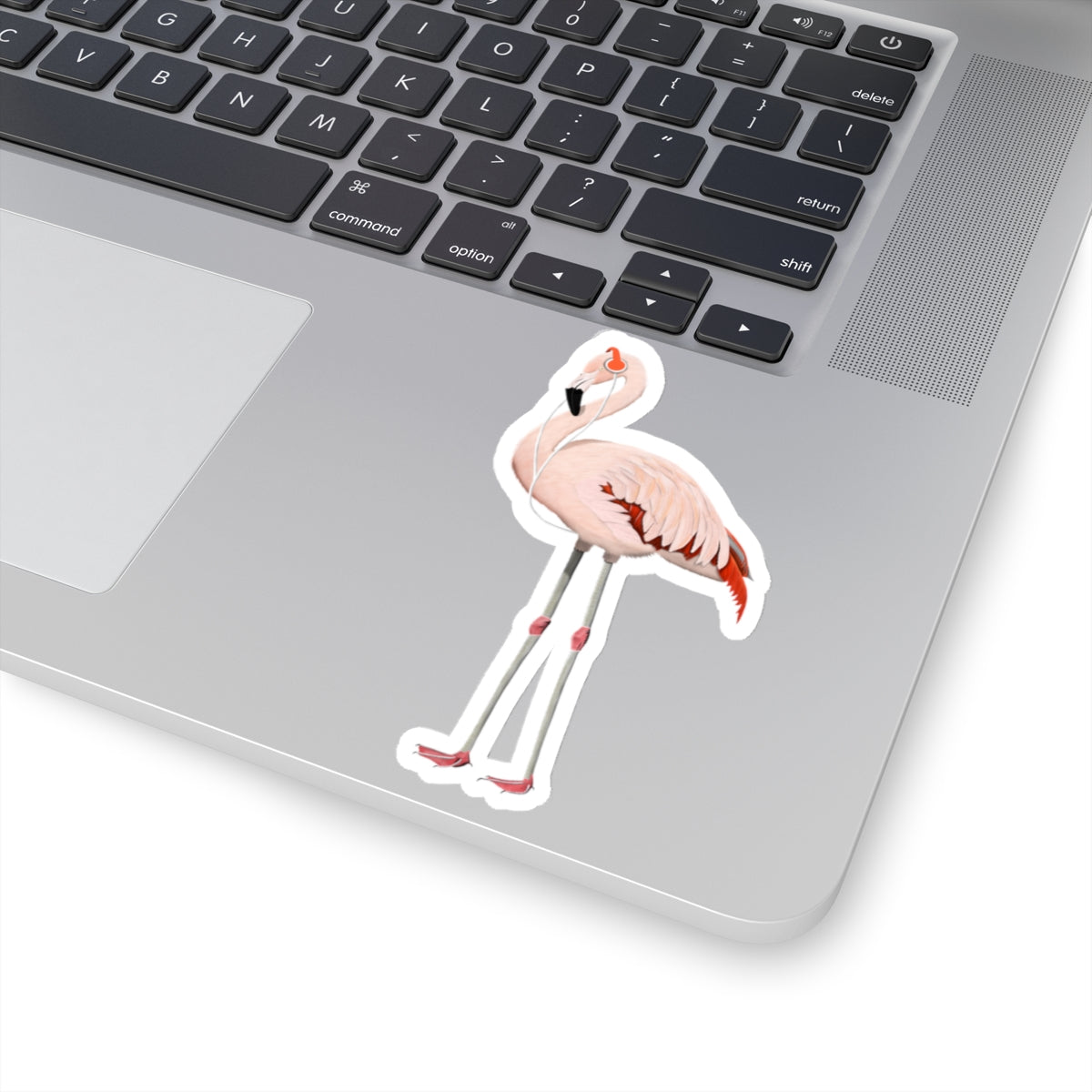 Flamingo Bird with Music Headphones Sticker