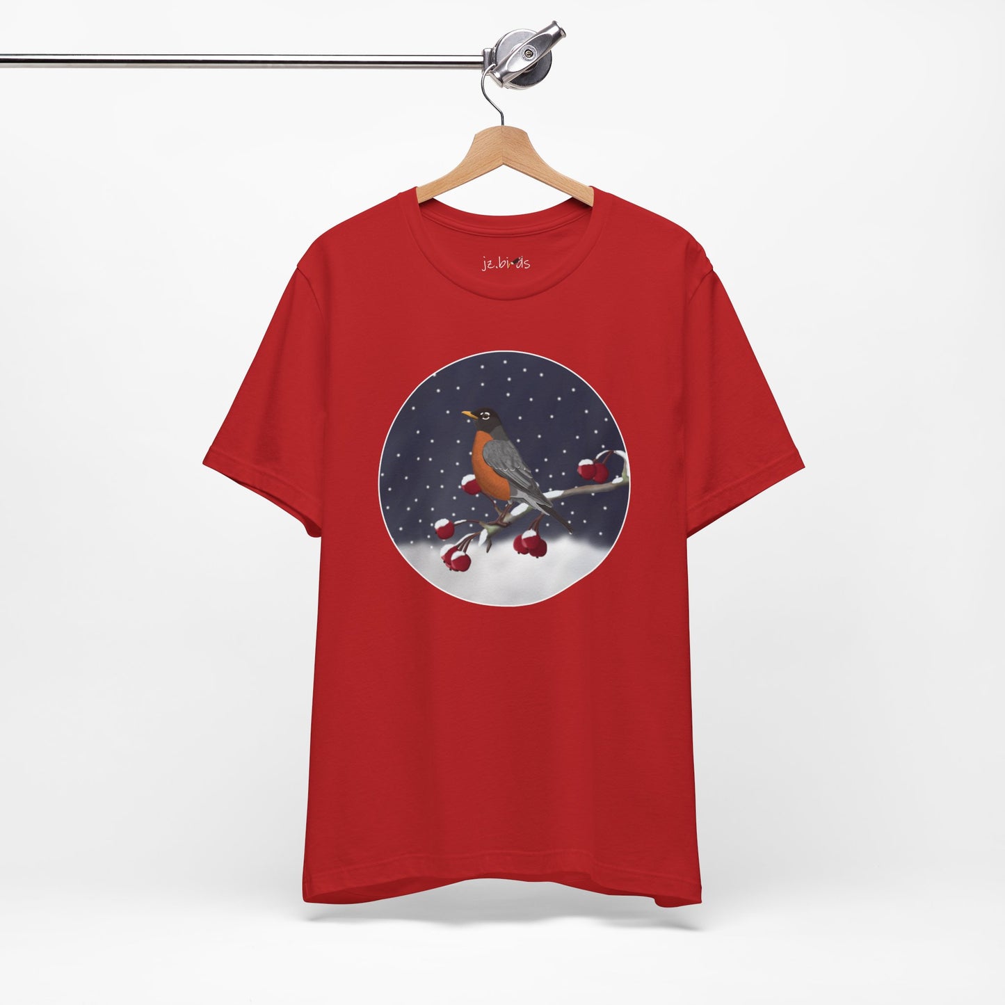 American Robin on a Winter Branch Birdwatcher Christmas Bird T-Shirt