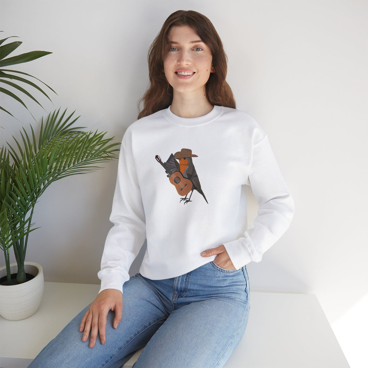 Robin Bird as Cowboy with Guitar Crewneck Sweatshirt