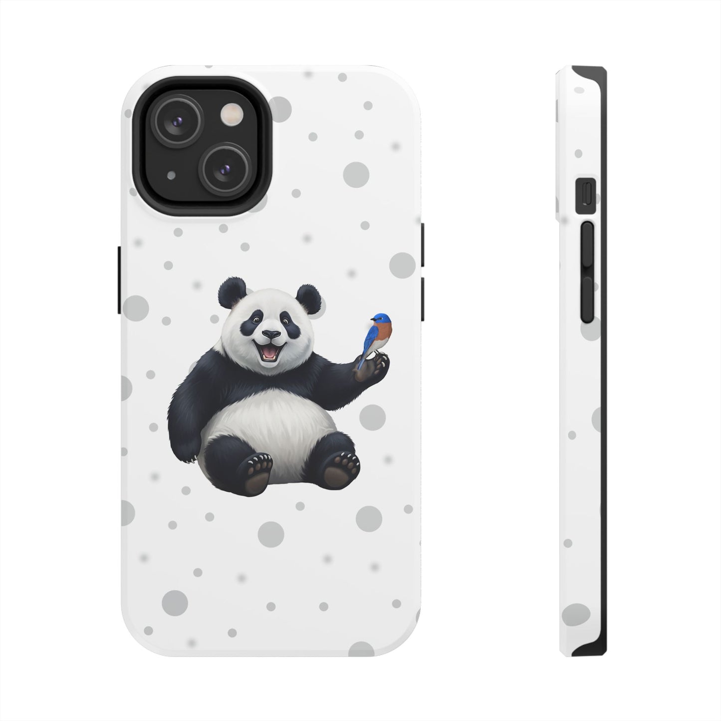Cute Panda Bear with a Bluebird Animal iPhone Case - Dual-Layer PC/TPU Protective Cover for iPhone