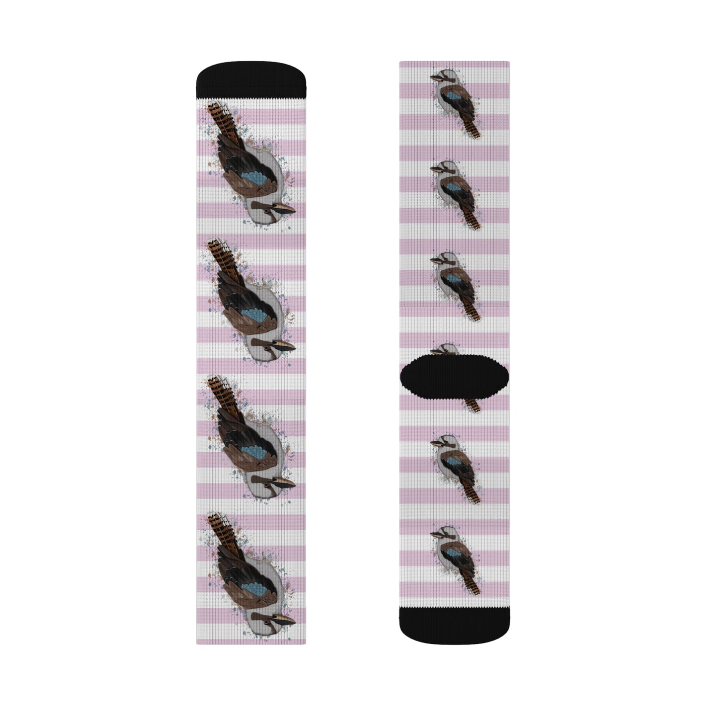Kookaburra Bird Pink White Striped Socks