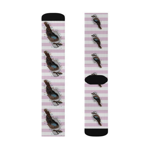 Kookaburra Bird Pink White Striped Socks