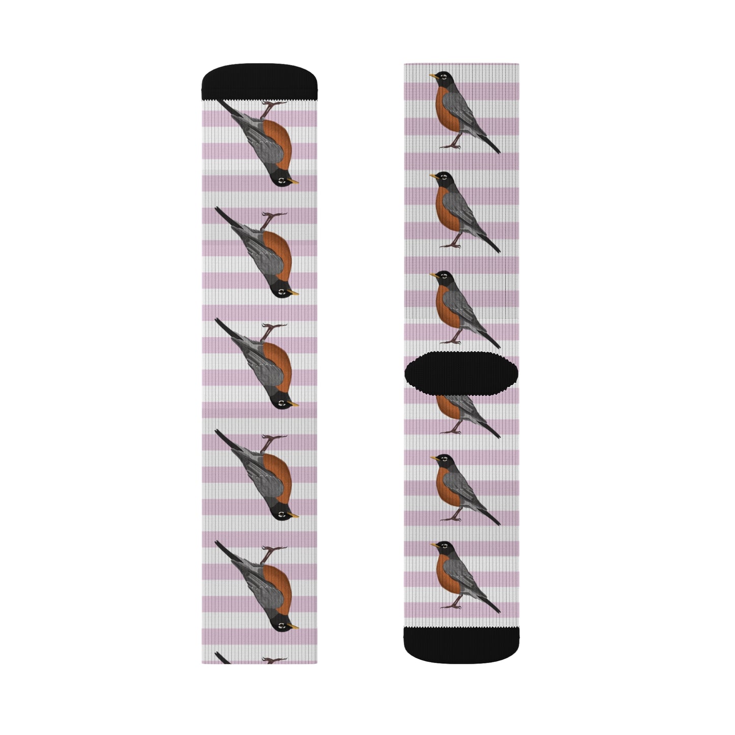 Robin Bird Pink White Striped Socks