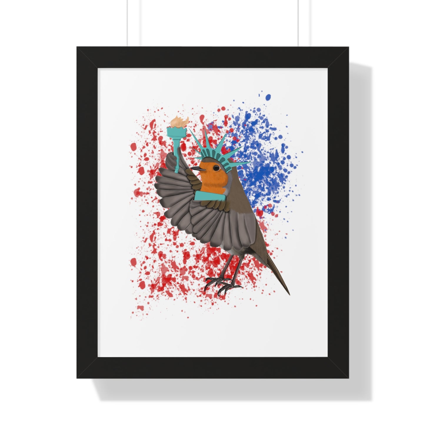 Robin 4th of July Independence Day Statue of Liberty Bird Framed Poster