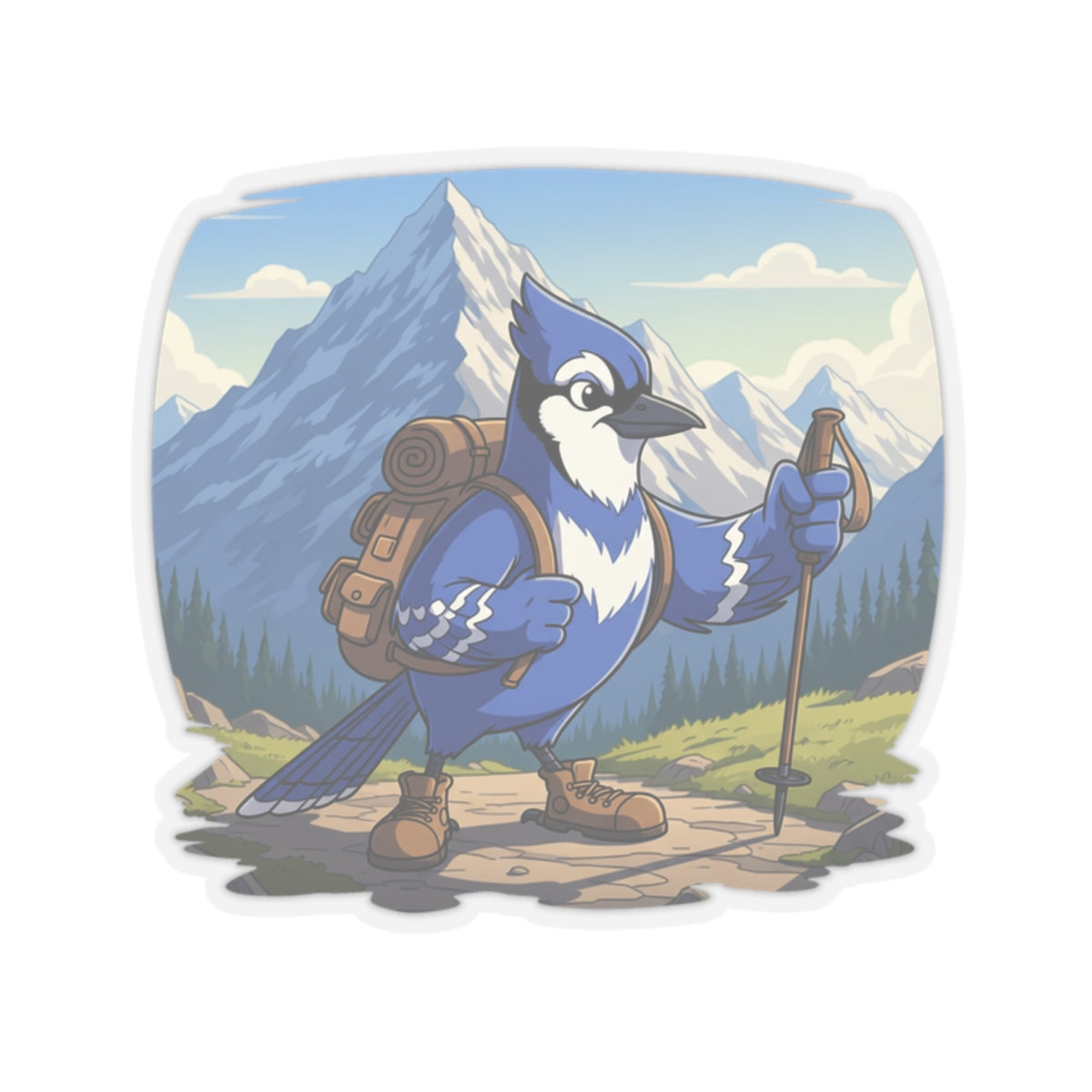 Blue Jay Hiking Kiss-Cut Sticker for Bird Watchers and Hiking Lovers