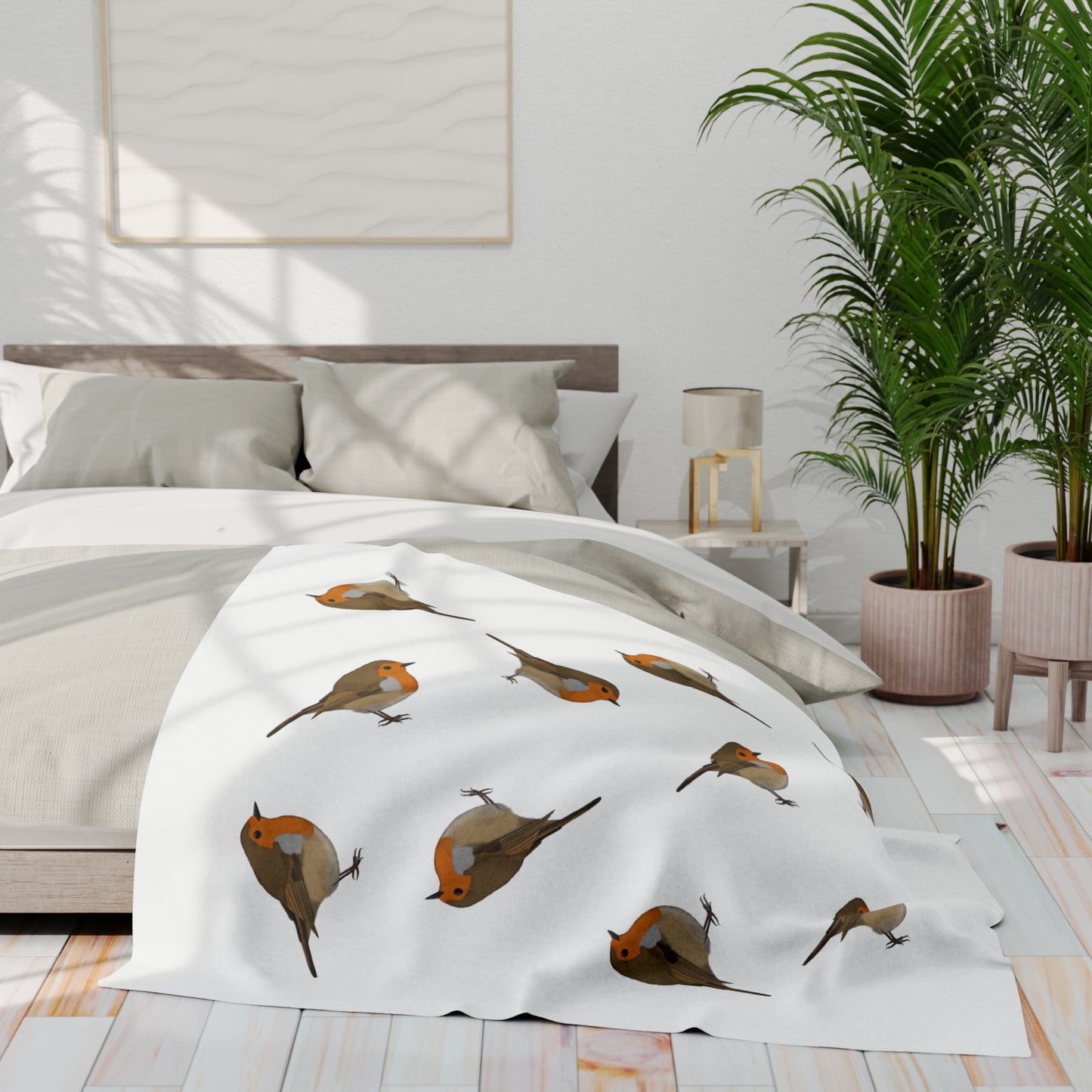 Robin Bird Arctic Fleece Blanket White
