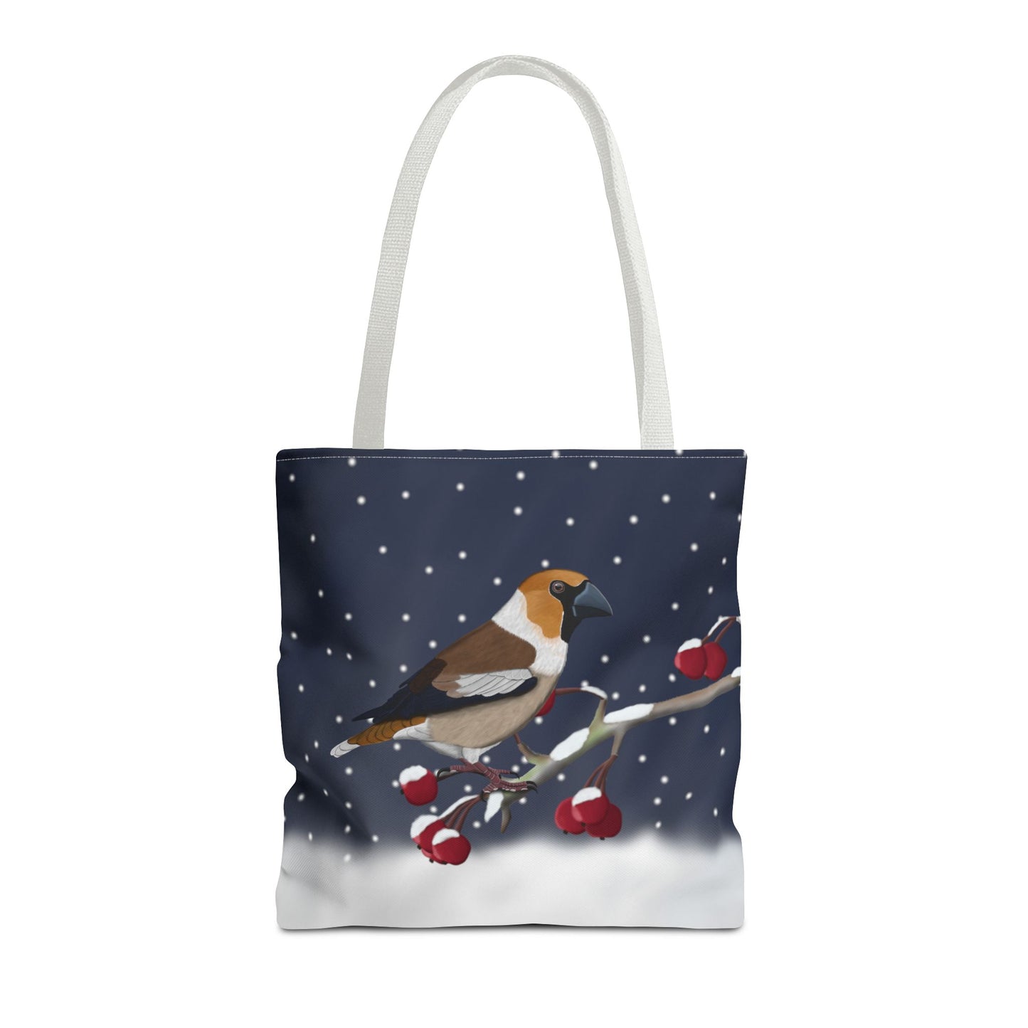 Hawfinch on a Winter Branch Christmas Bird Tote Bag 16"x16"
