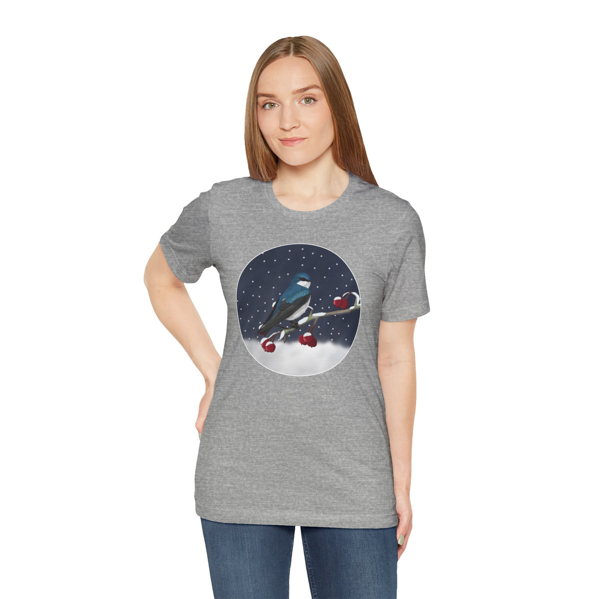 Tree Swallow on a Winter Branch Birdwatcher Christmas Bird T-Shirt