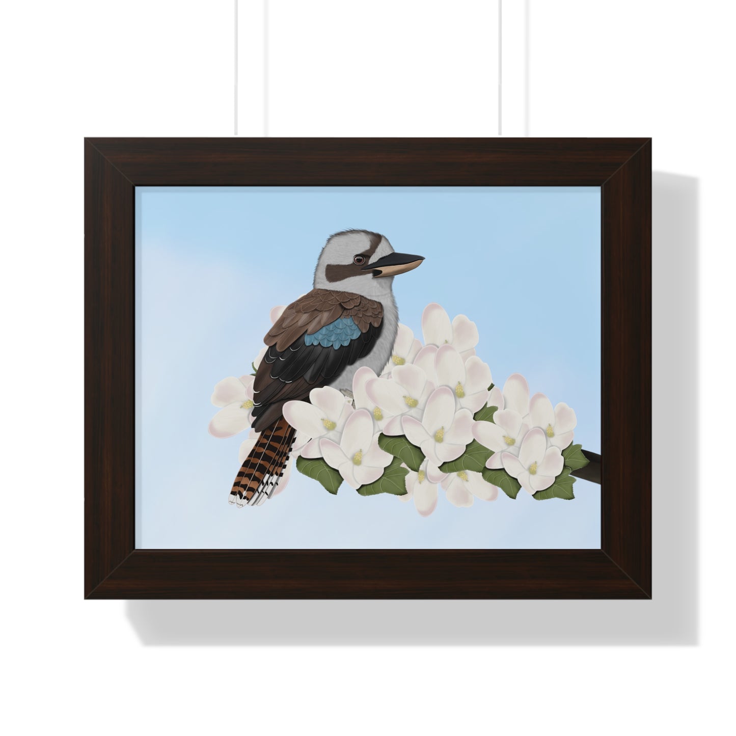 Kookaburra Spring Blossoms Bird Framed Poster on background