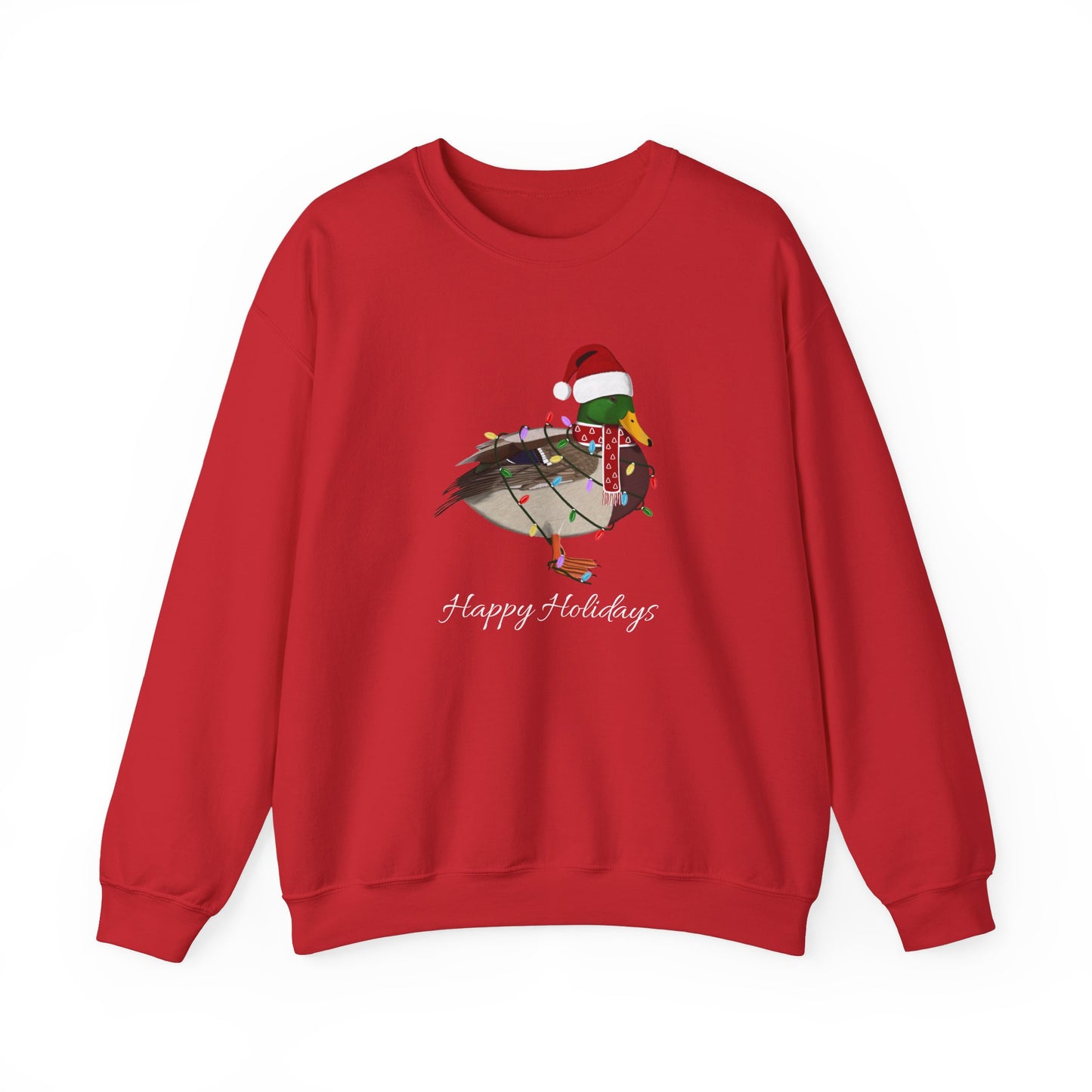 Mallard with Fairy Lights as Santa Happy Holidays Birdwatcher Christmas Bird Sweatshirt