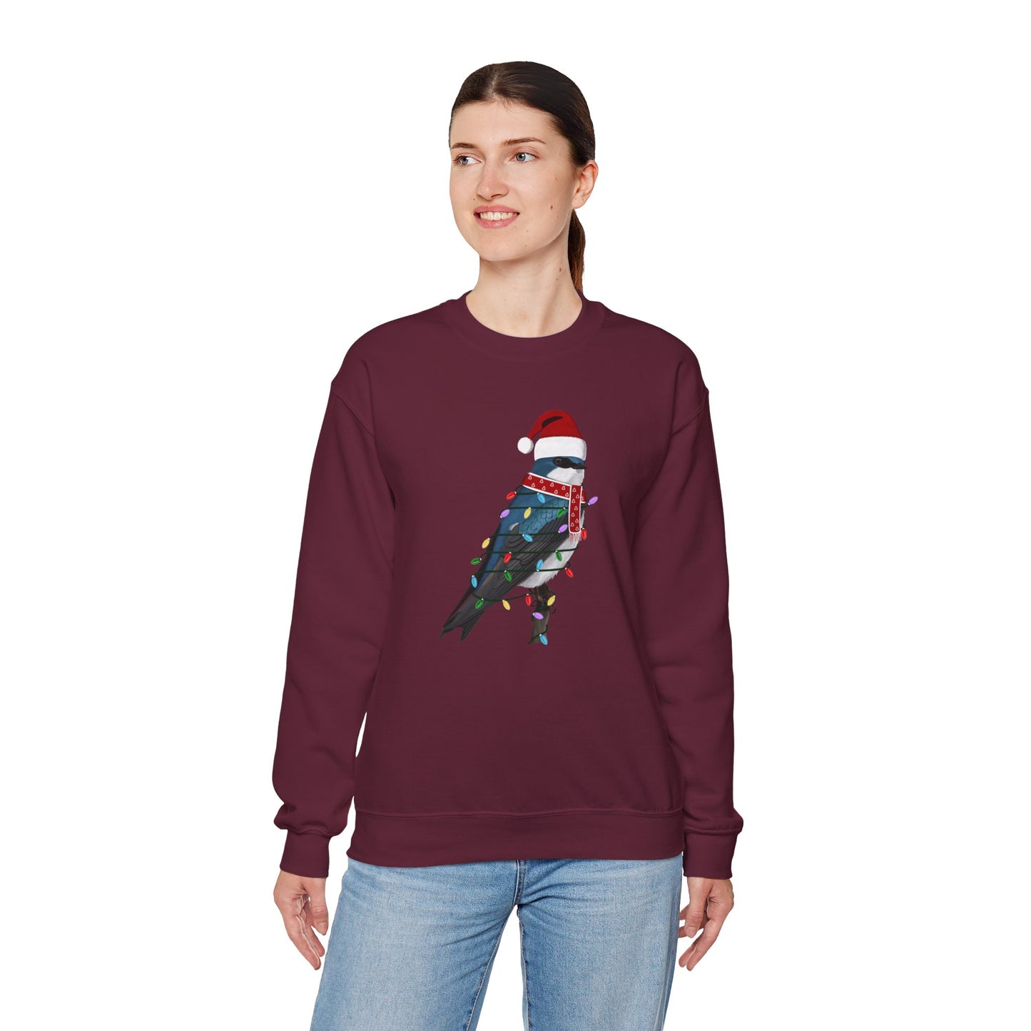 Tree Swallow with Fairy Lights Santa Claus Christmas Bird Sweatshirt