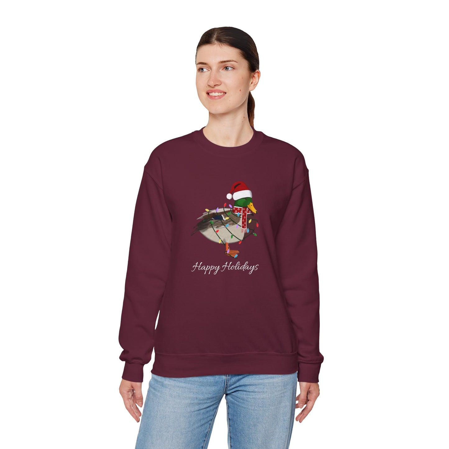 Mallard with Fairy Lights as Santa Happy Holidays Birdwatcher Christmas Bird Sweatshirt