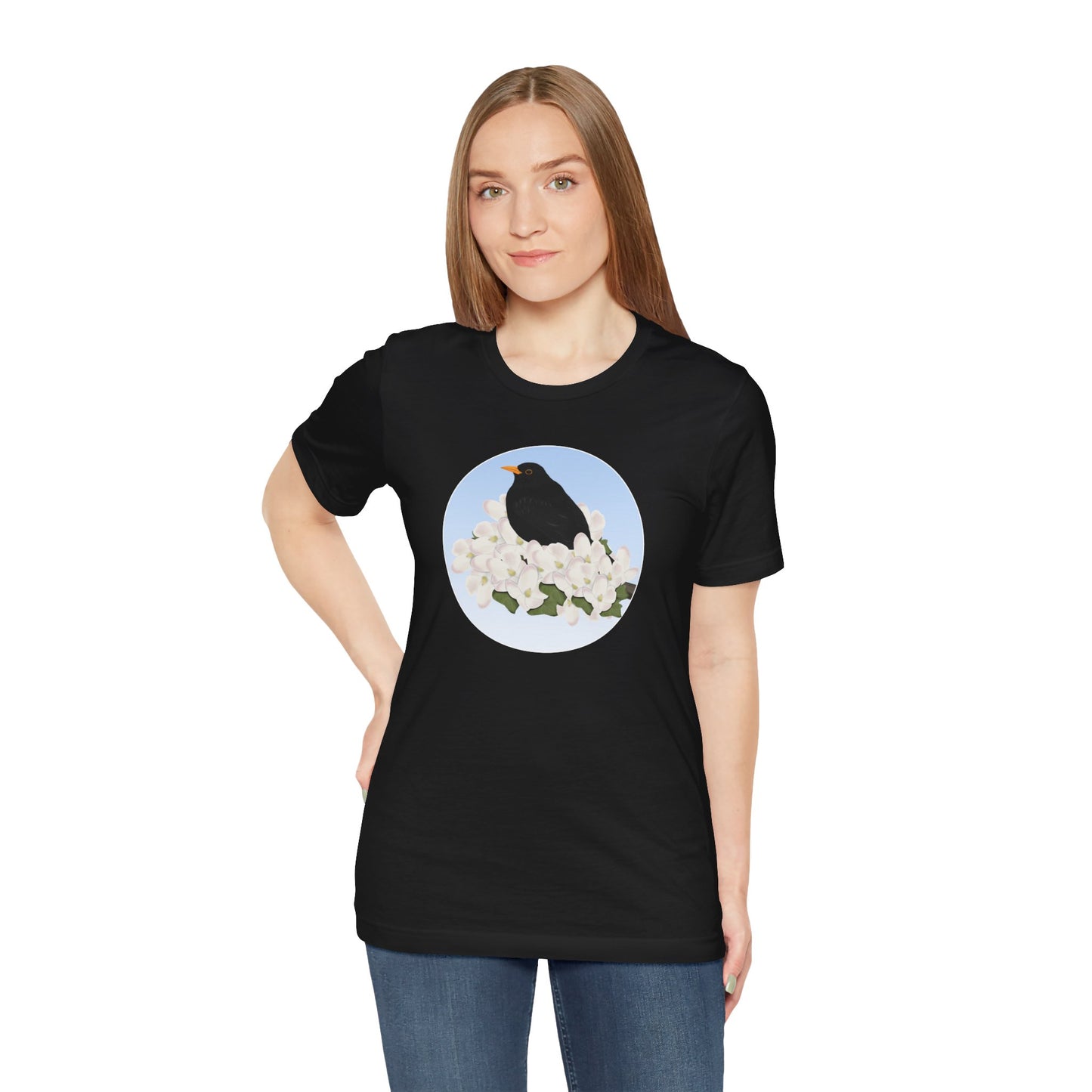 Blackbird and Spring Apple Blossoms Bird T-Shirt