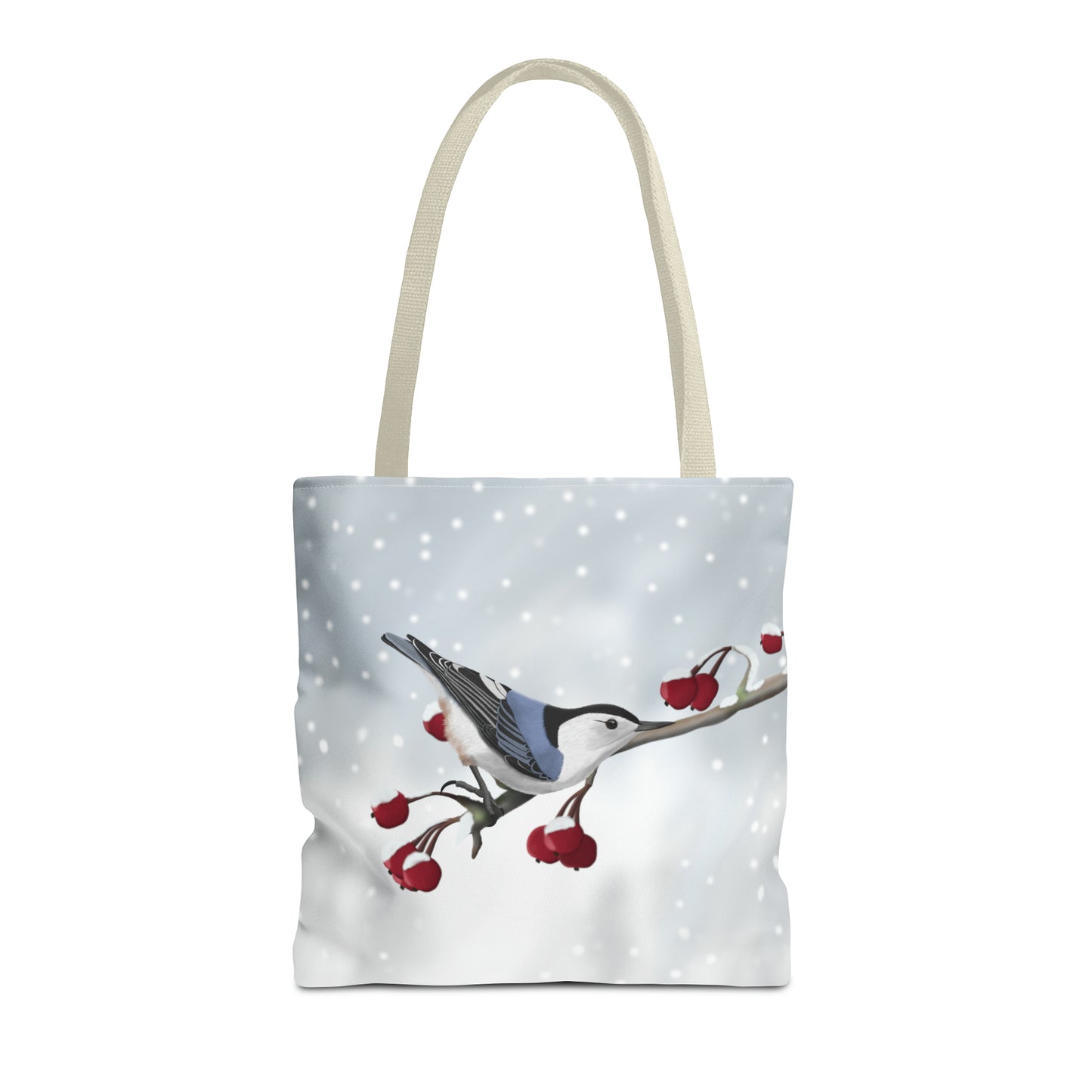 Nuthatch on a Winter Branch Bird Tote Bag 16"x16" - jz.birds