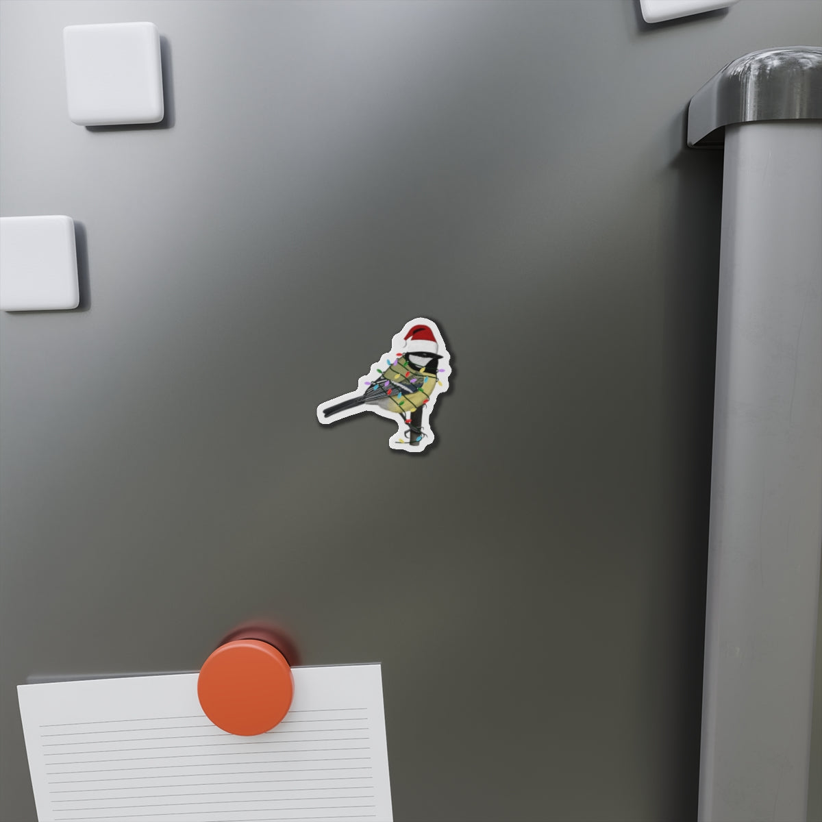 Chickadee Home Decor – with Fairy Lights and Scarf Christmas Bird Magnet