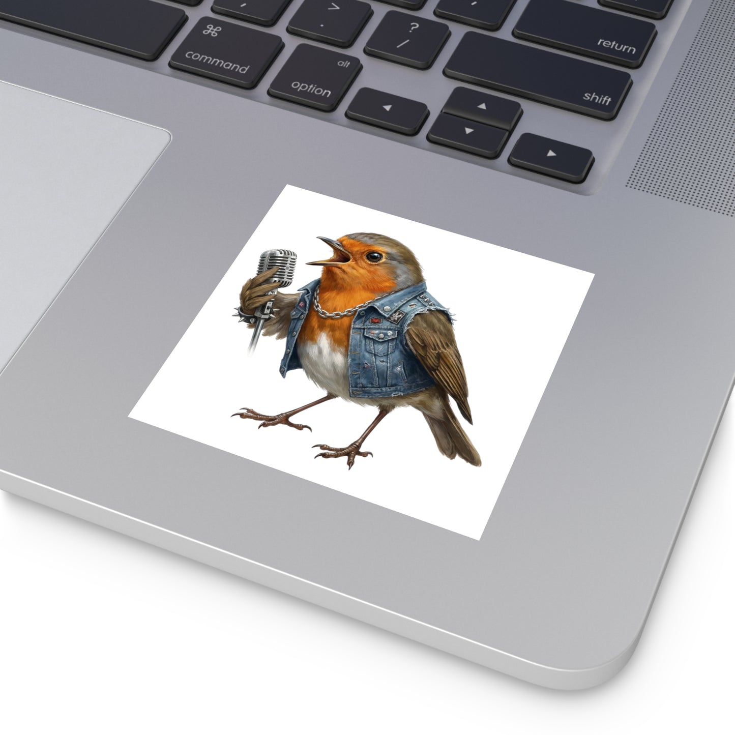 Rocky Rotkehlchen am Mikrofon Premium Sticker (Die Gartenvögel)