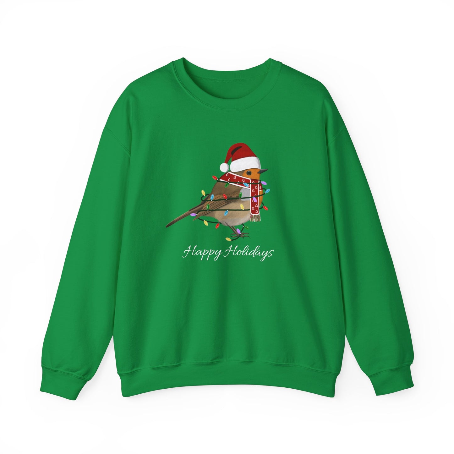 European Robin with Fairy Lights as Santa Happy Holidays Birdwatcher Christmas Bird Sweatshirt