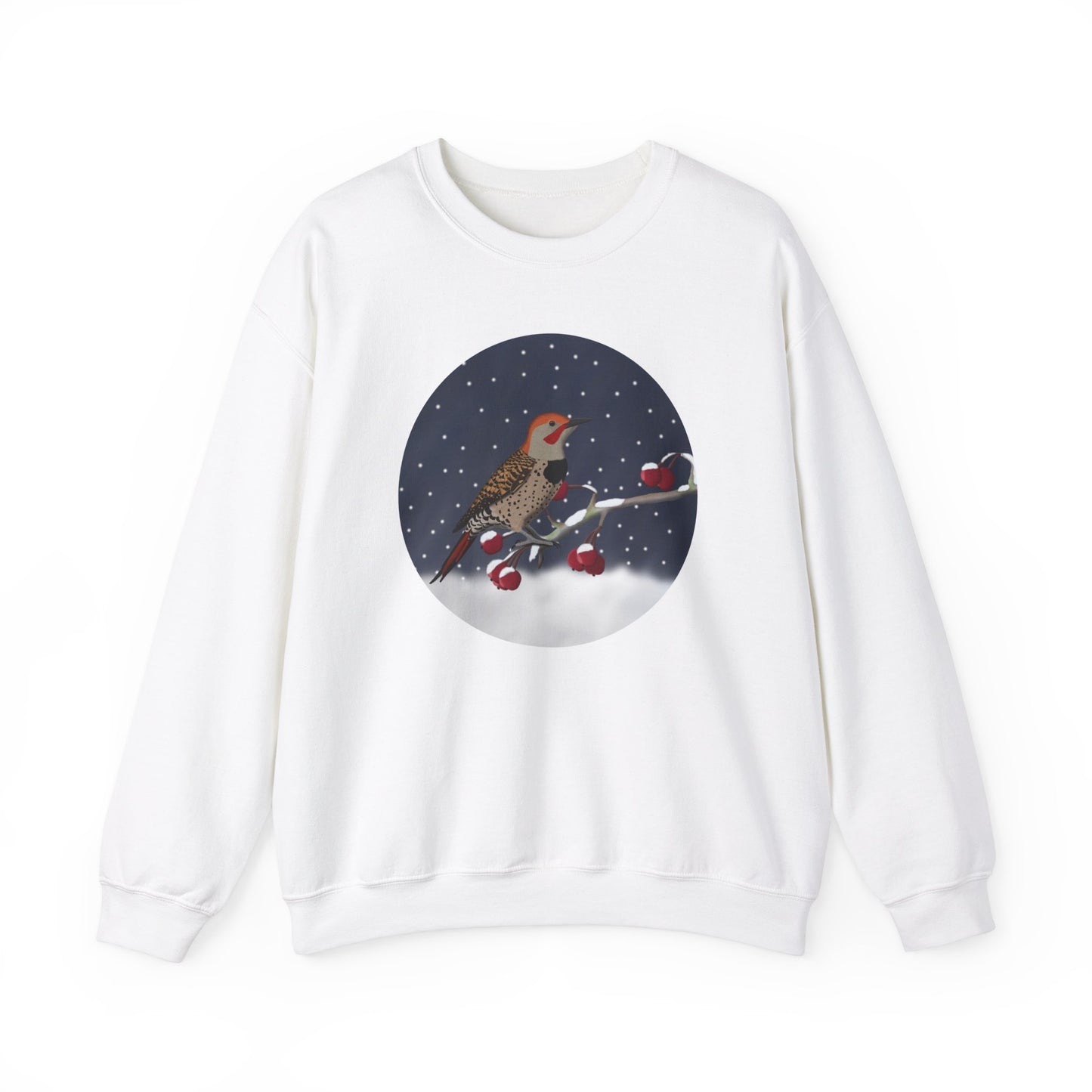 Northern Flicker on a Winter Branch Birdwatcher Christmas Bird Sweatshirt