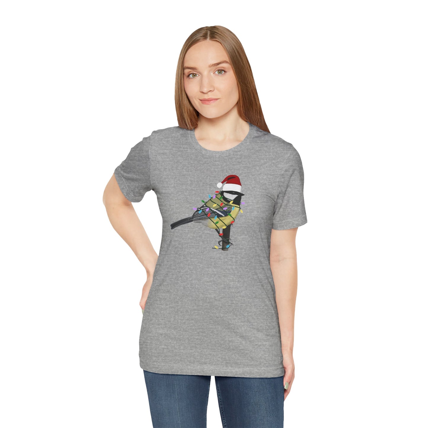 Chickadee with Fairy Lights Christmas Bird T-Shirt