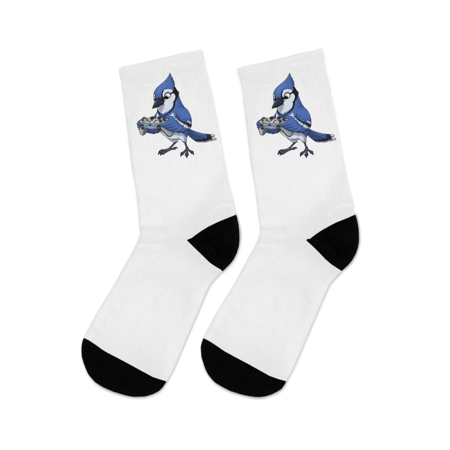 Blue Jay with Gaming Controller Video Games Bird Socks White One Size