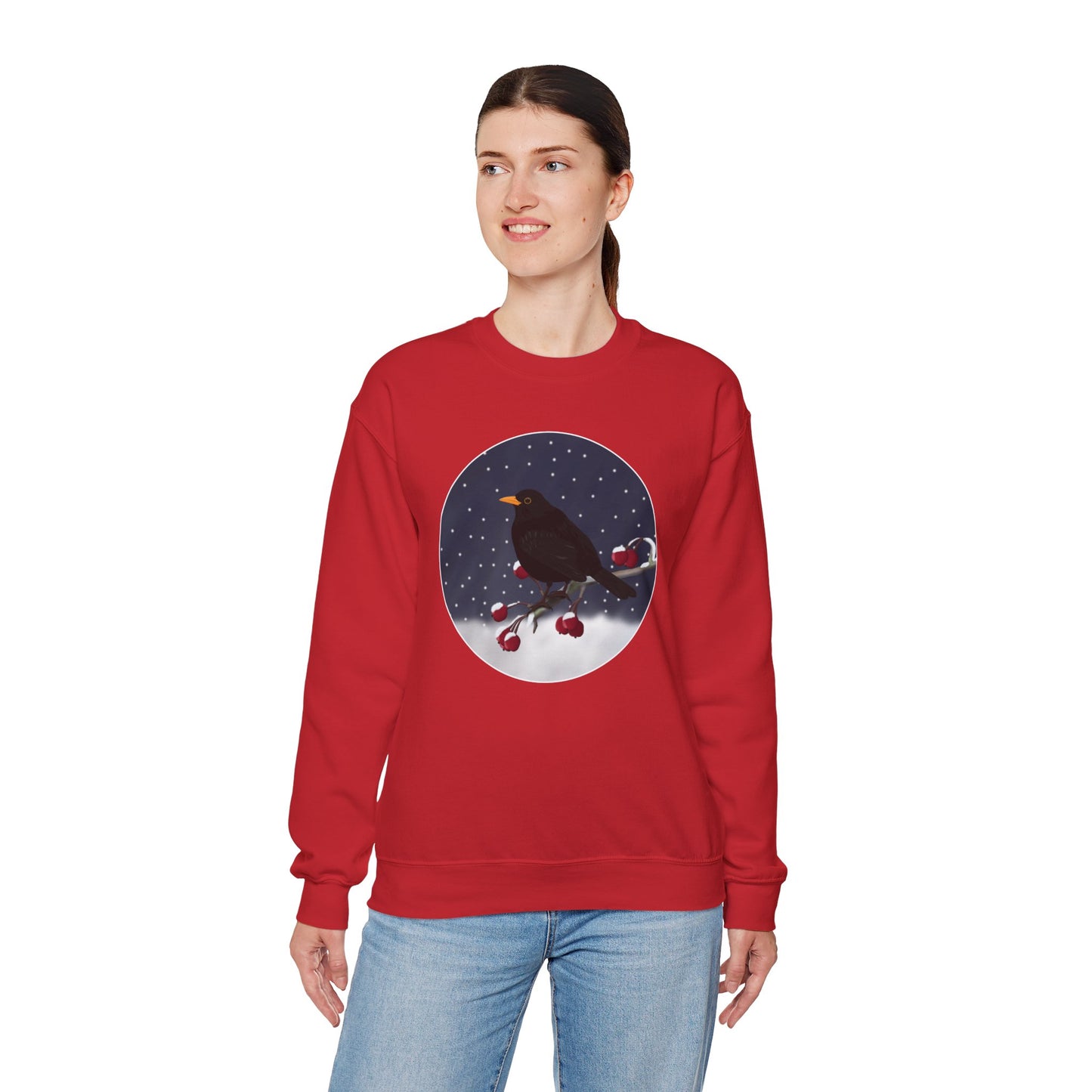 Blackbird on a Winter Branch Birdwatcher Christmas Bird Sweatshirt