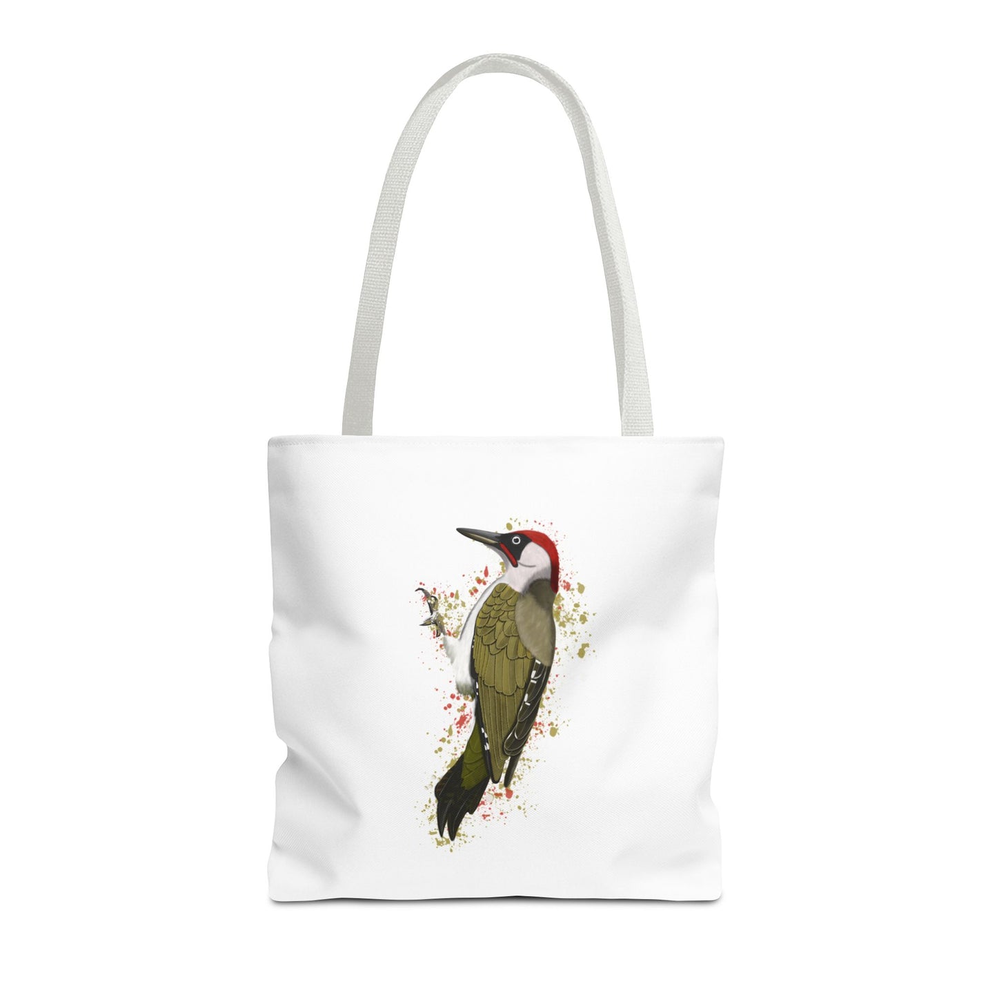 Grünspecht Tragetasche 40x40cm Vogel Tasche Weiß für Vogelbeobachter