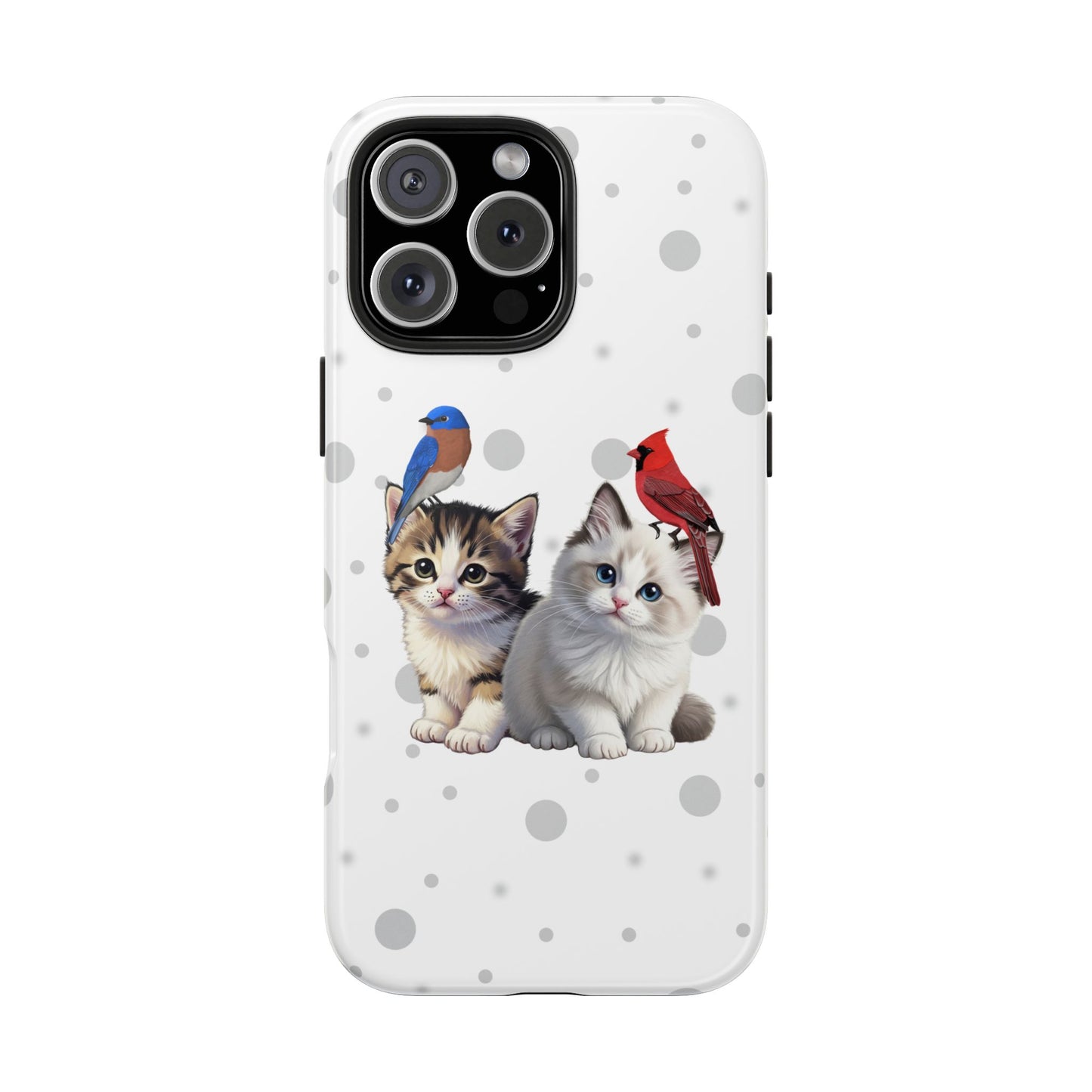 Cute Kitten with Cardinal and Bluebird Animal iPhone Case - Dual-Layer PC/TPU Protective Cover for iPhone