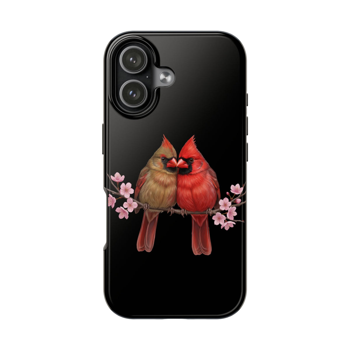 Northern Cardinal with Cherry Blossoms iPhone Case – Premium Tough Phone Cover Black
