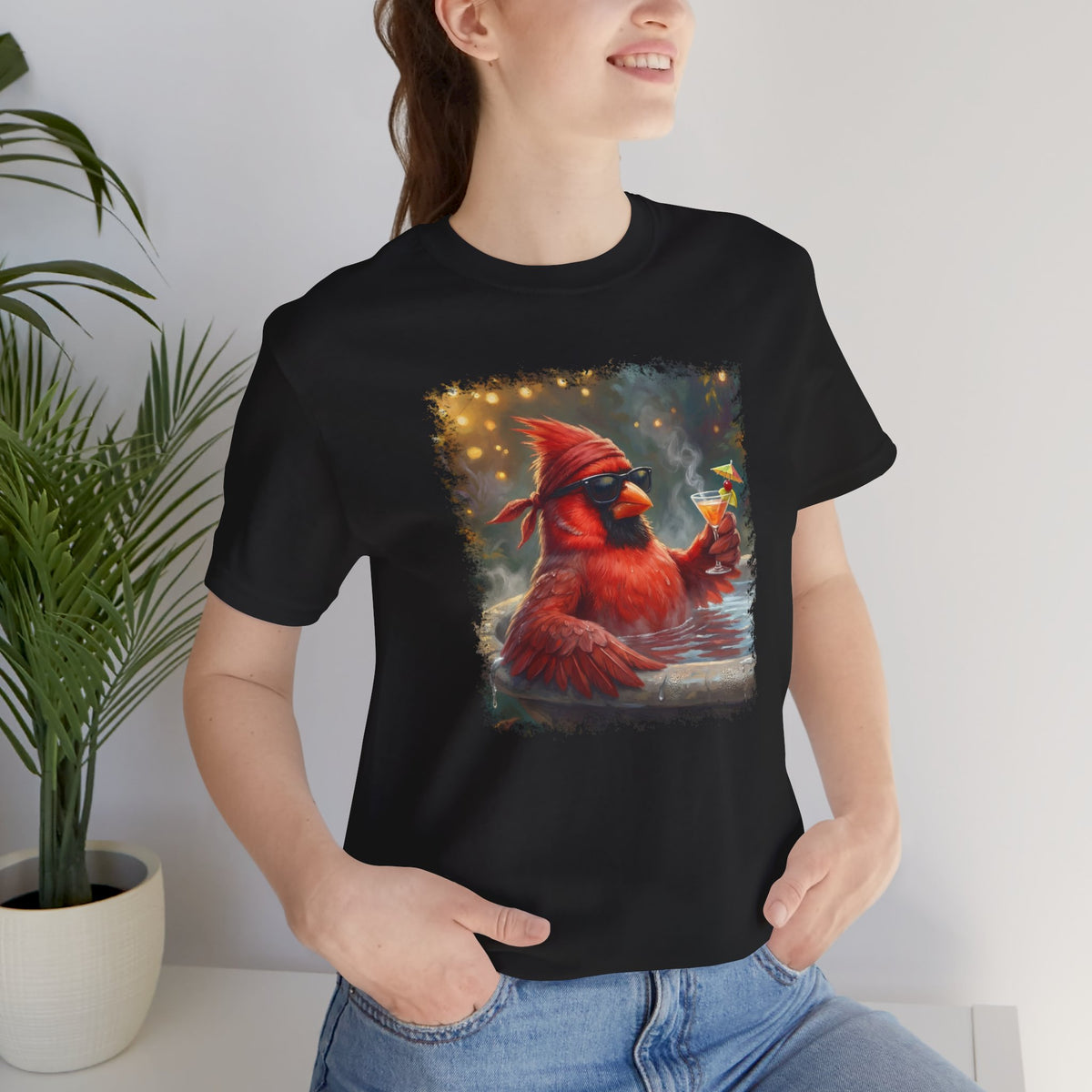 Cardinal Chilling in the Birdbath – Premium Unisex Bird Lovers T-Shirt