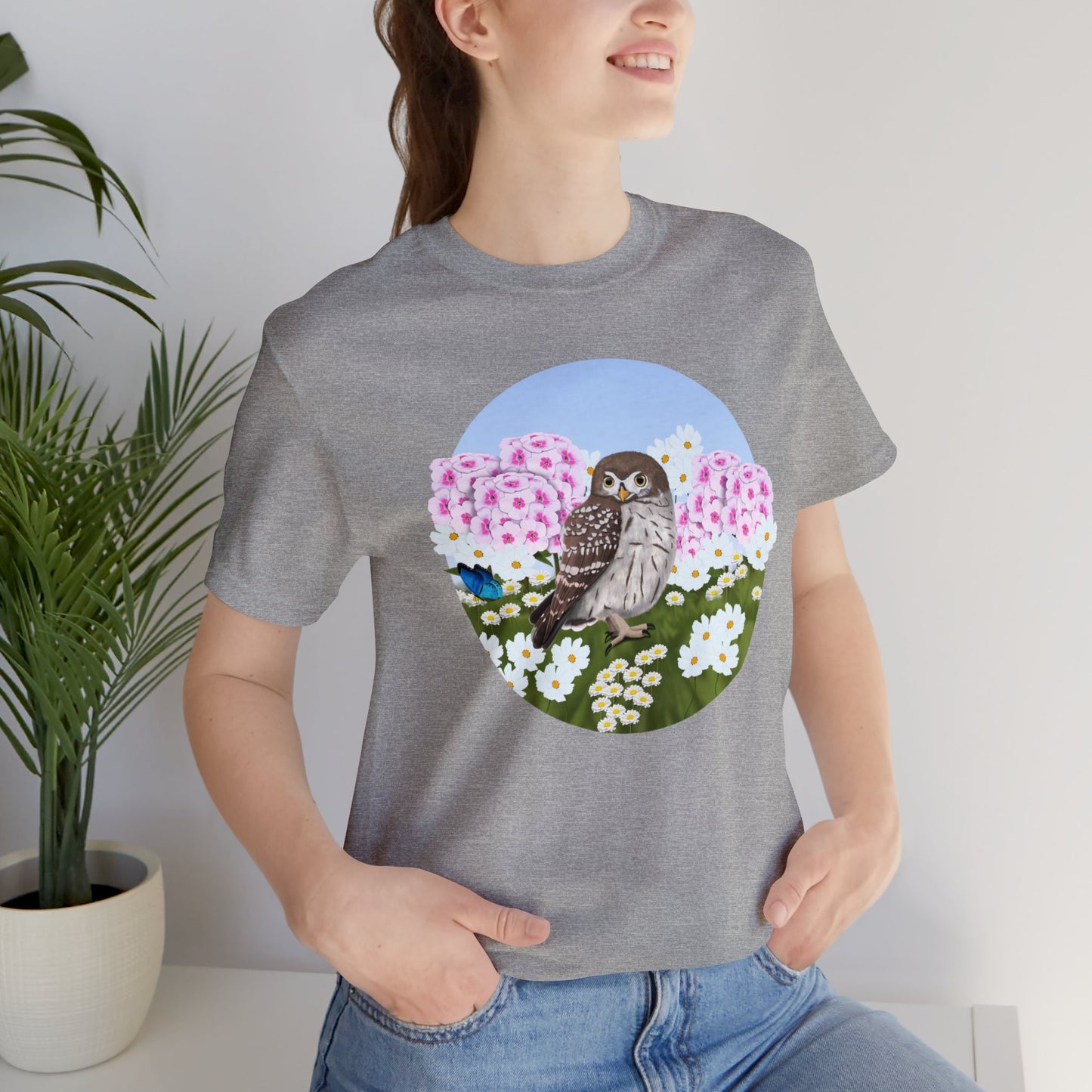 Little Owl and Summer Flowers Bird Tee