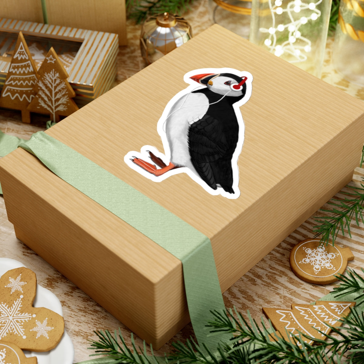 Puffin Bird with Music Headphones Sticker