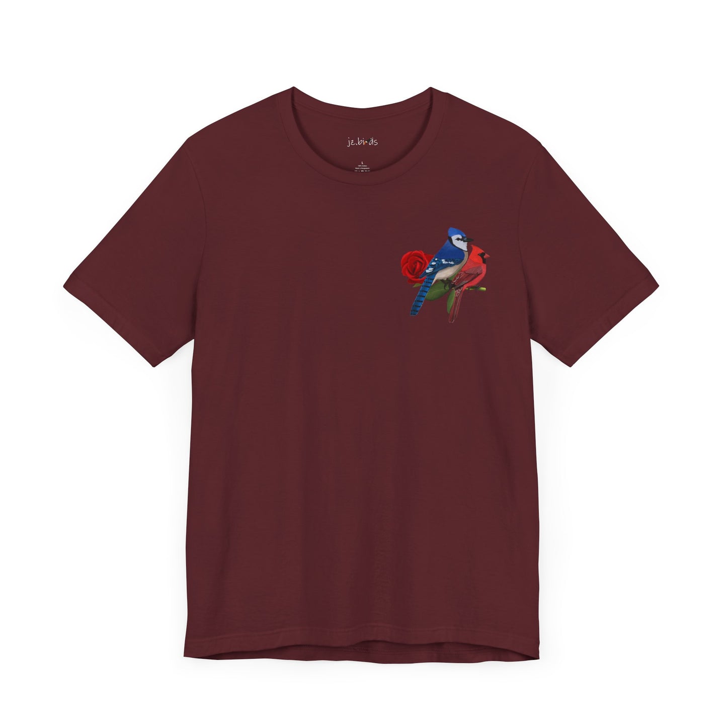 Valentine's Day Blue Jay Cardinal Birds on Rose T-Shirt