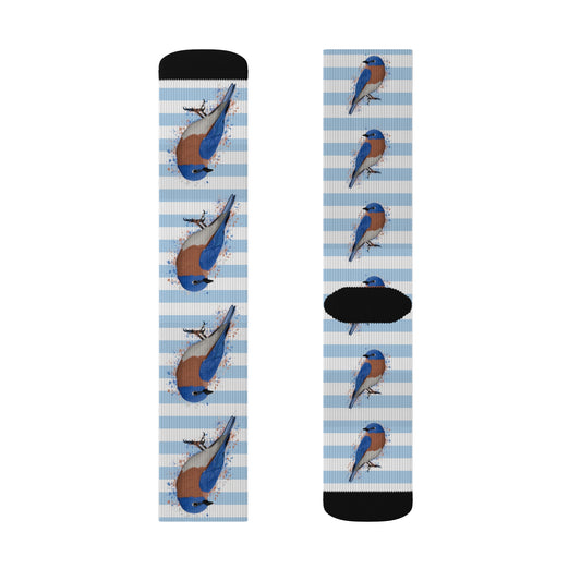 Bluebird Bird Blue White Striped Socks