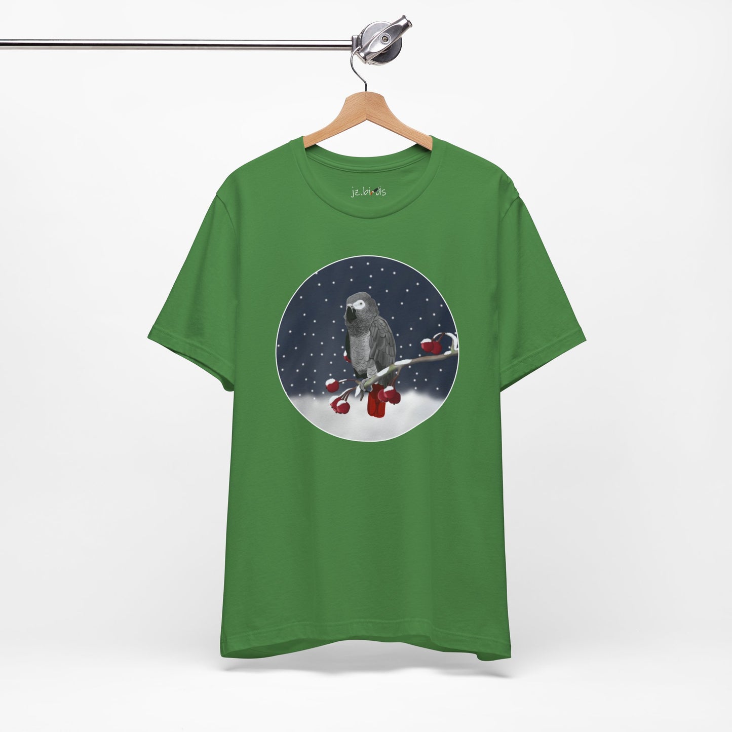 Grey Parrot on a Winter Branch Birdwatcher Christmas Bird T-Shirt