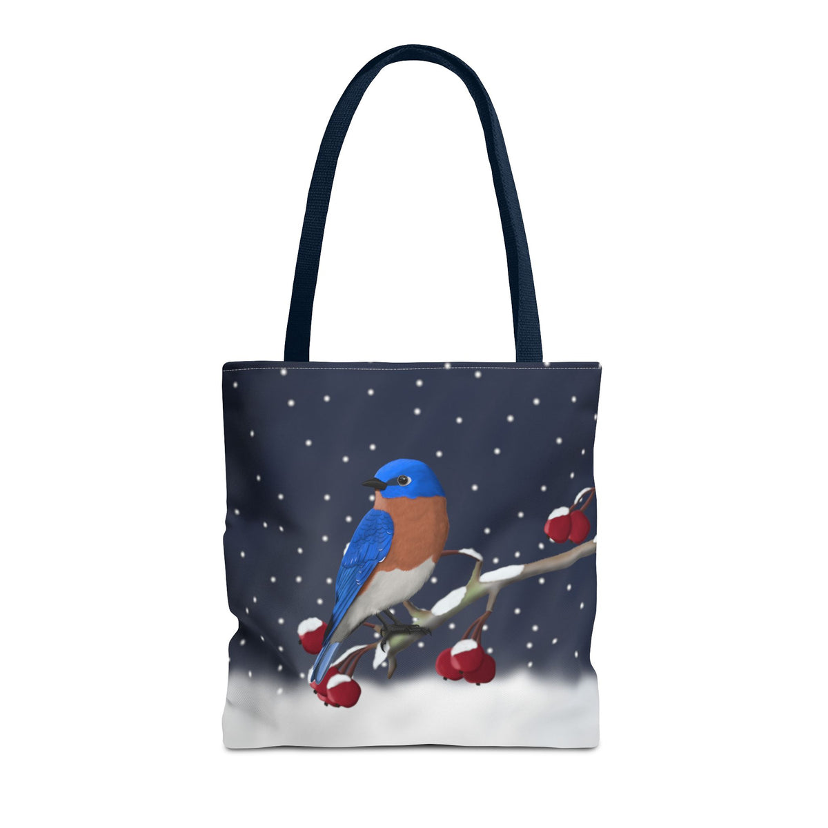 Bluebird on a Winter Branch Christmas Bird Tote Bag 16"x16" – Accessories, Bags