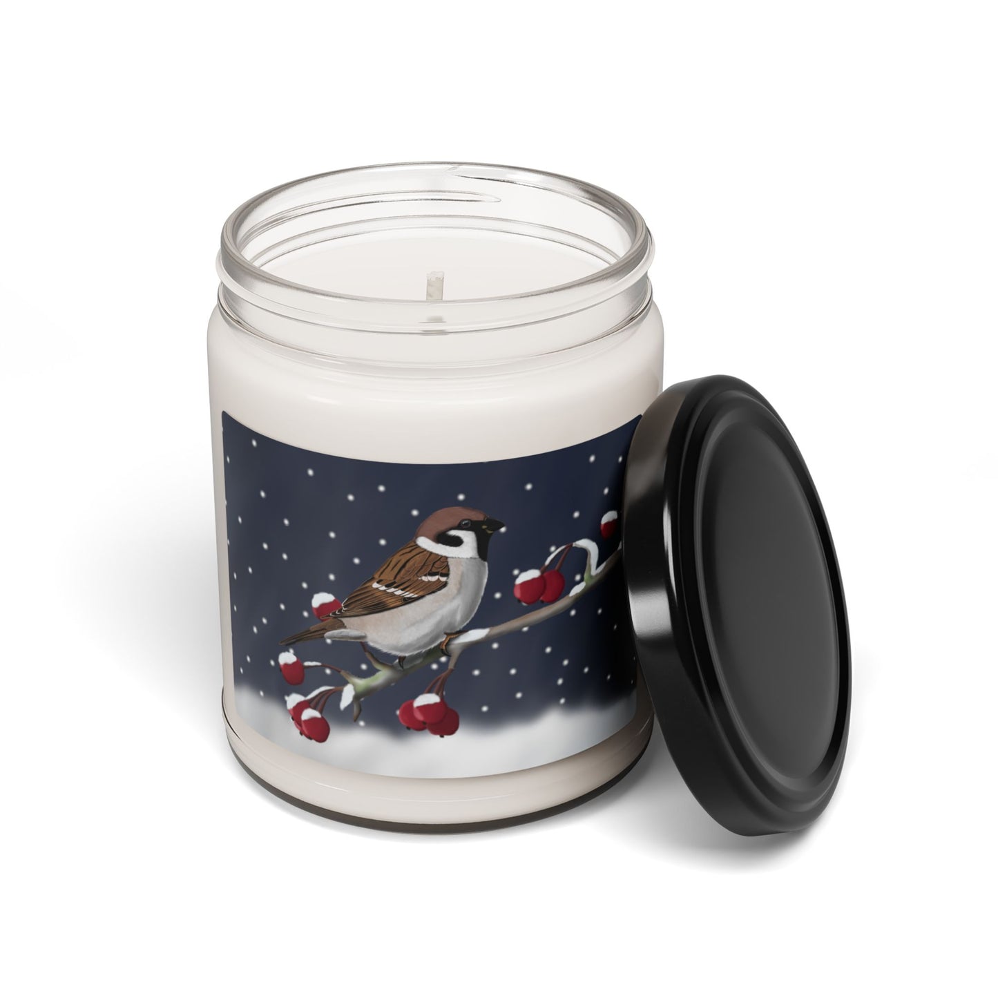 Tree Sparrow on a Winter Branch Christmas Bird Art Scented Soy Candle, 9oz