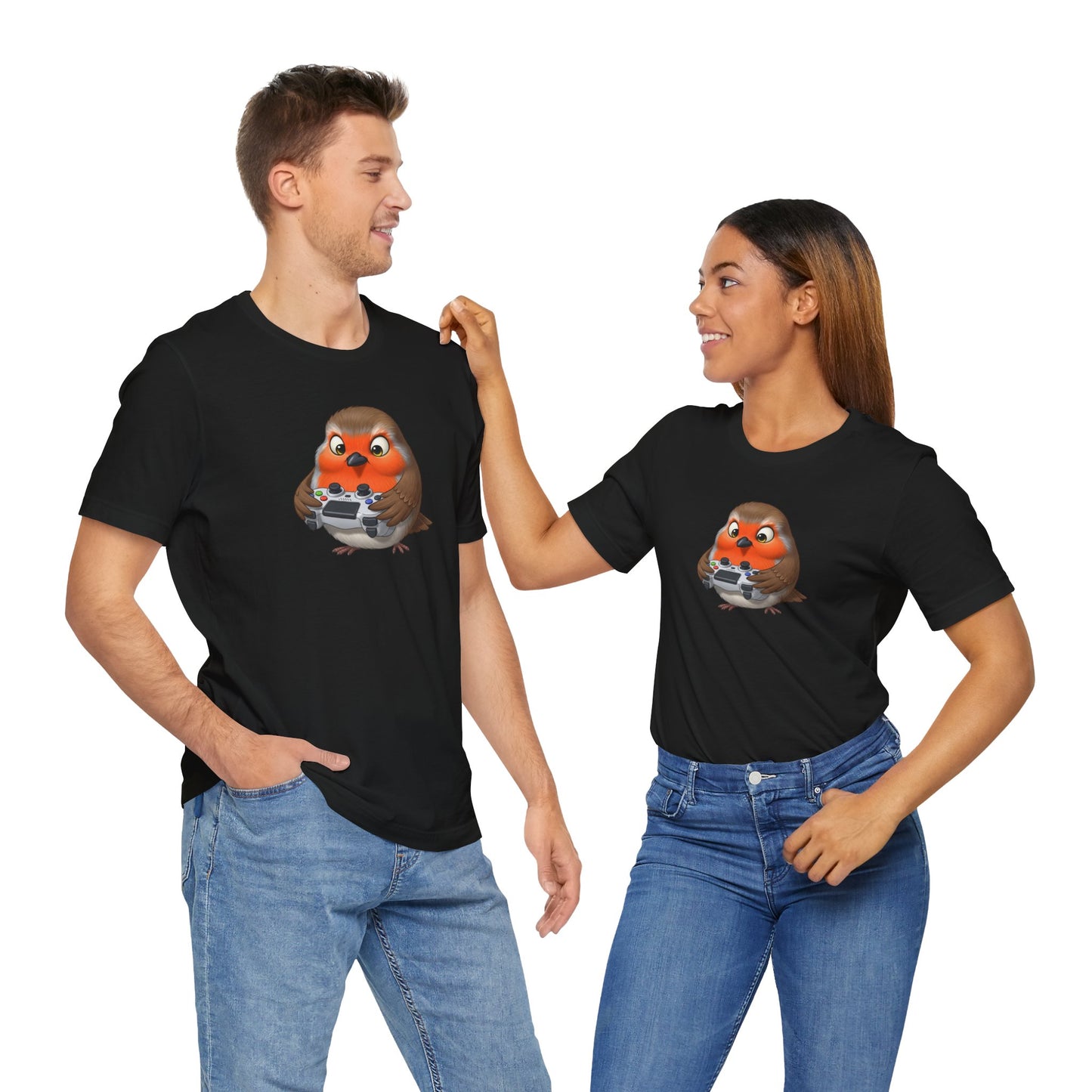 Robin Playing Video Games Funny Gamer and Bird Lover T-Shirt