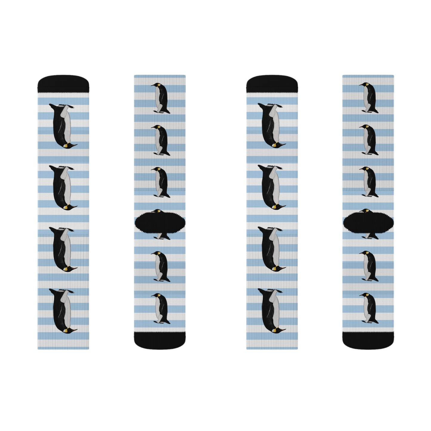 Penguin Bird Blue White Striped Socks