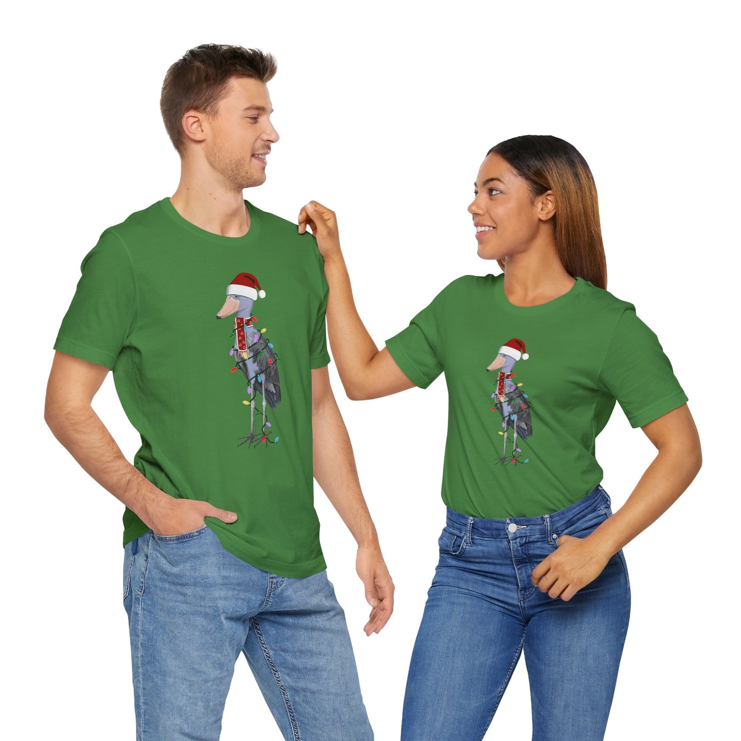 フェアリーライト付きハシビロコウのクリスマスバードTシャツ