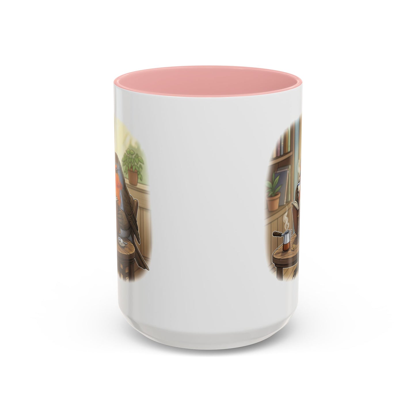 Robin Reads Books and Drinks Coffee Bird Mug for Bird and Book Lovers