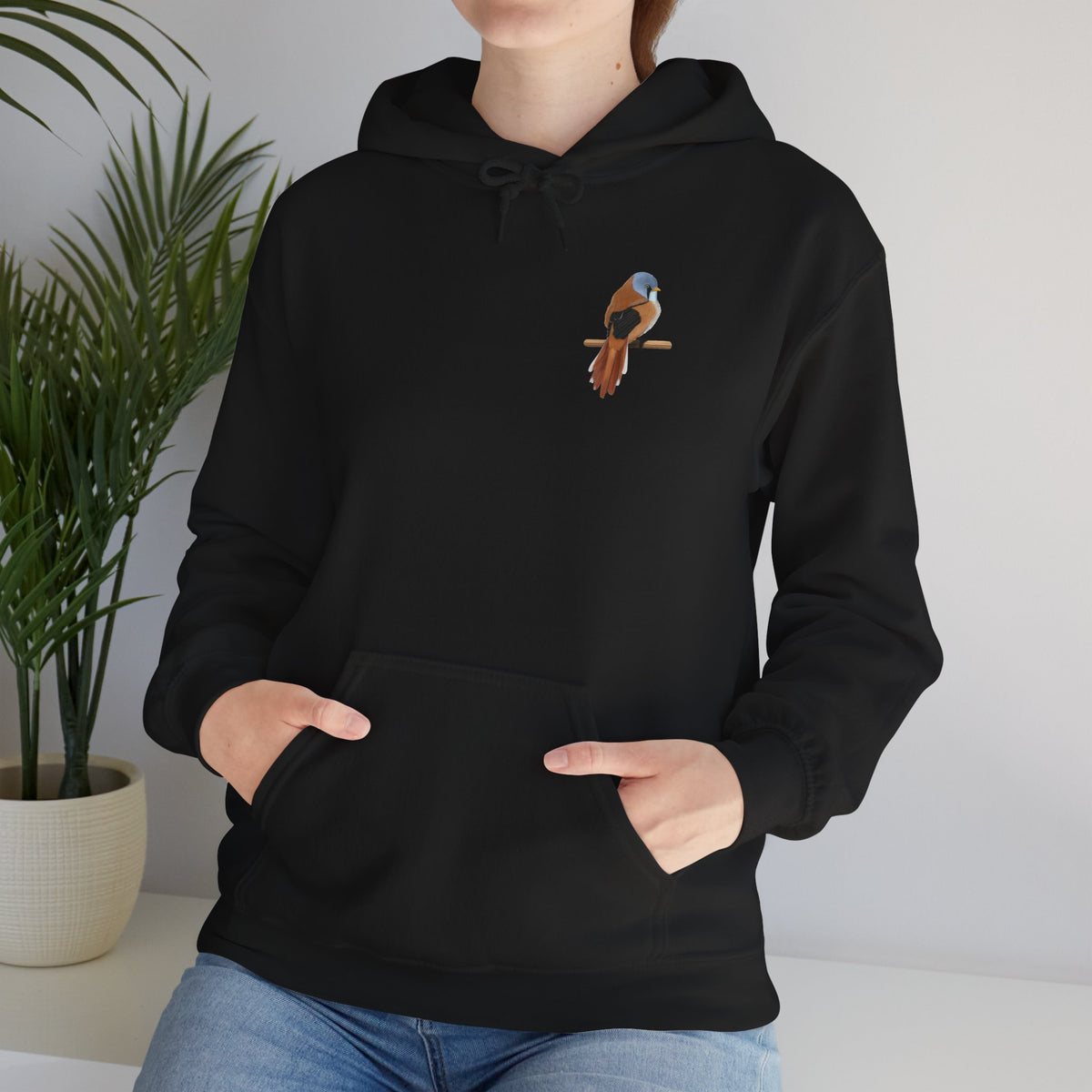 Bartmeise Hoodie – Minimalistischer Kapuzenpullover mit Brustmotiv für Vogelfreunde