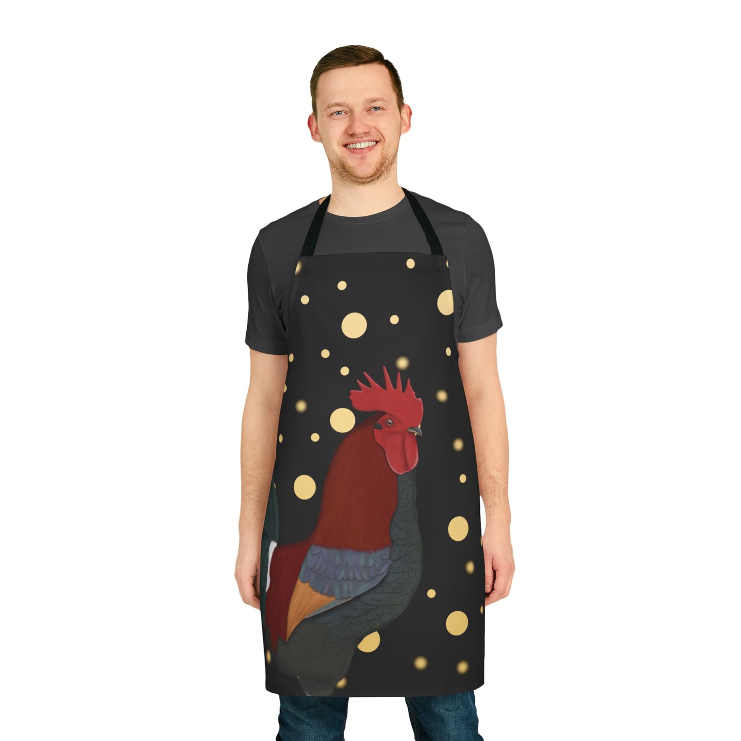 Rooster Golden Dots Birdlover Bird Art Apron Black